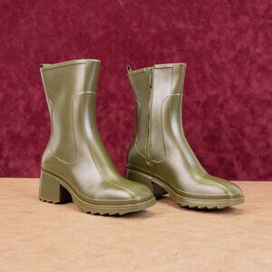 Jeffrey Campbell Play Women Olive Green Rain Wellies Rubber Mid Calf Boots sz 10